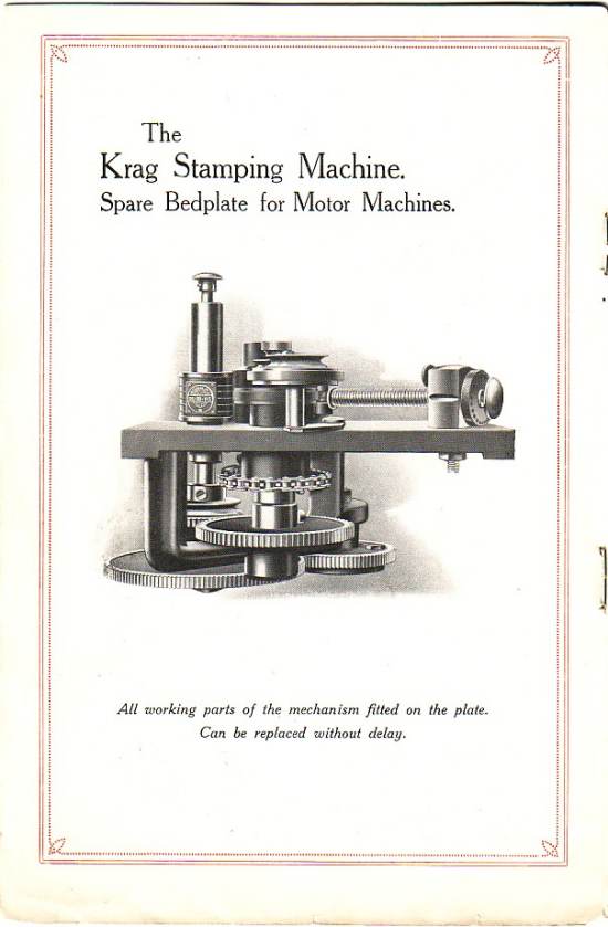Krag Company Promotional Booklet
page for Electric Machine - Spare Bedplate