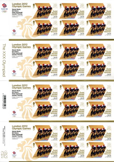 London Olympic Games 2012 Miniature Sheets Men's Team Pursuit ~ Gold Medal