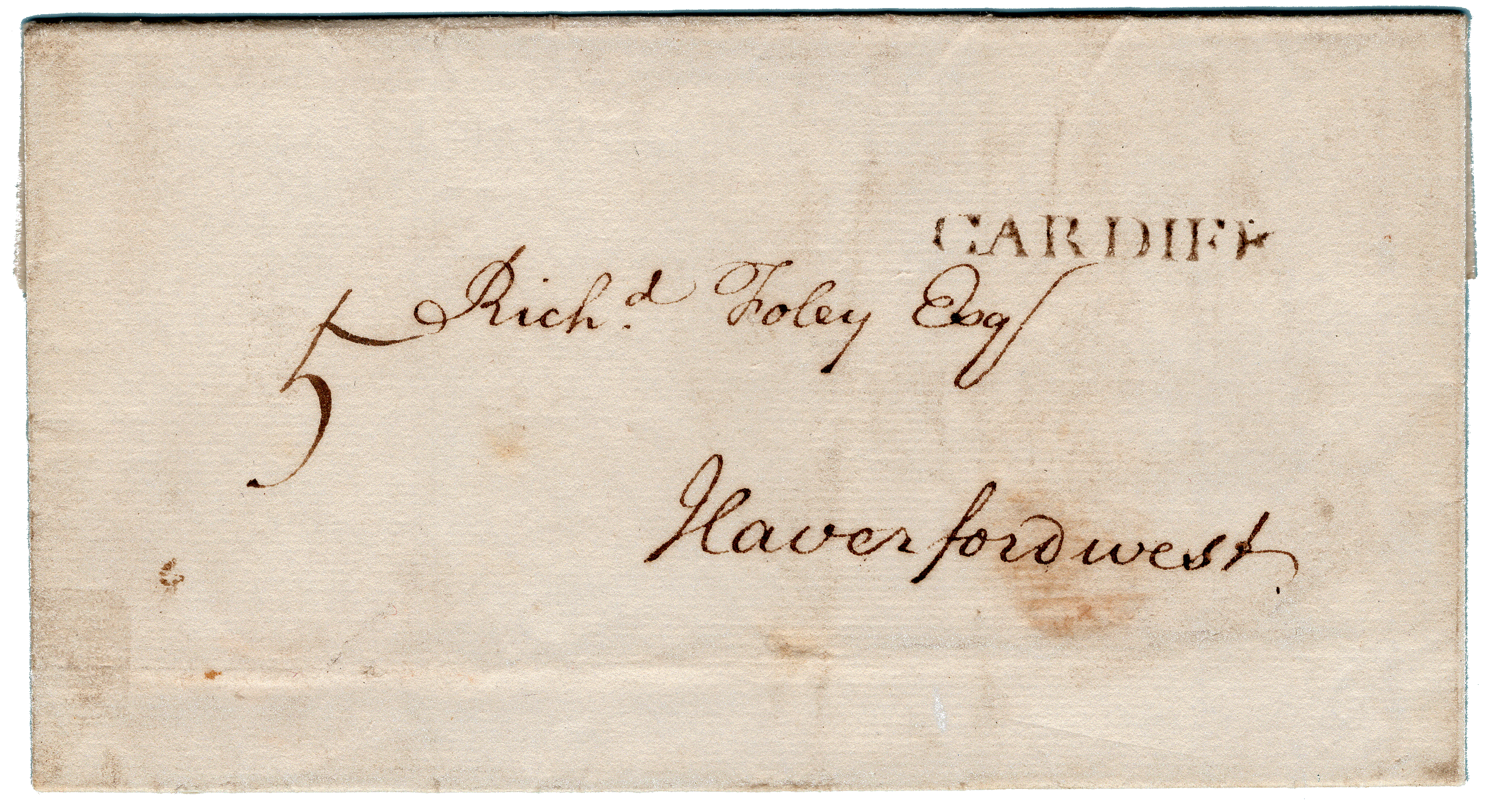 Prestamp entire with Straight Line Cardiff 1794 Prestamp entire with Straight Line Cardiff Mark 1794