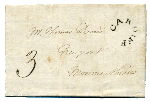 Prestamp cover with Horseshoe Cardiff Mark 1799 Prestamp cover with Horseshoe Cardiff Mark 1799
