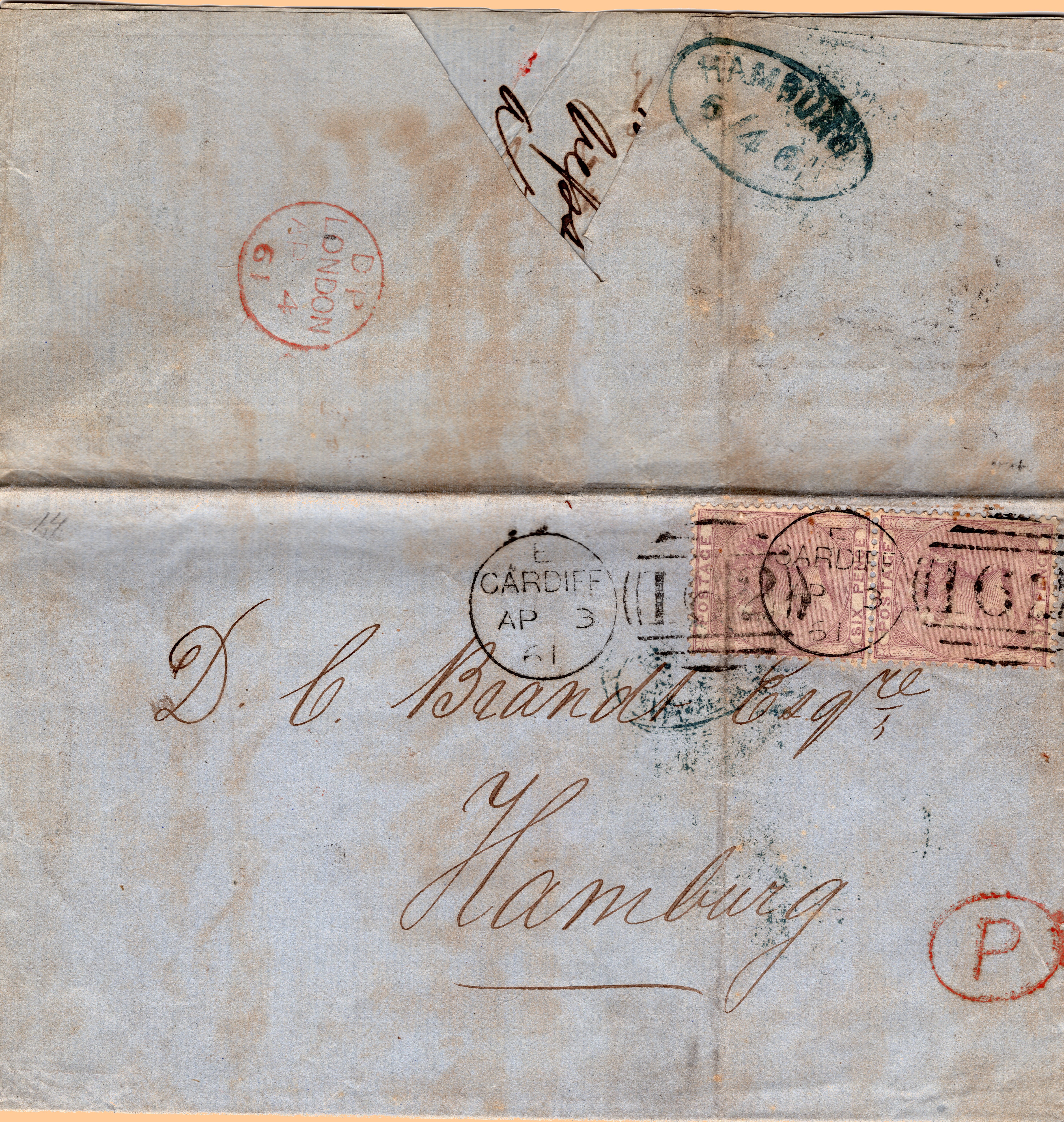 Entire with Cardiff Duplex postmark 1856 Entire with Cardiff Duplex postmark 1861