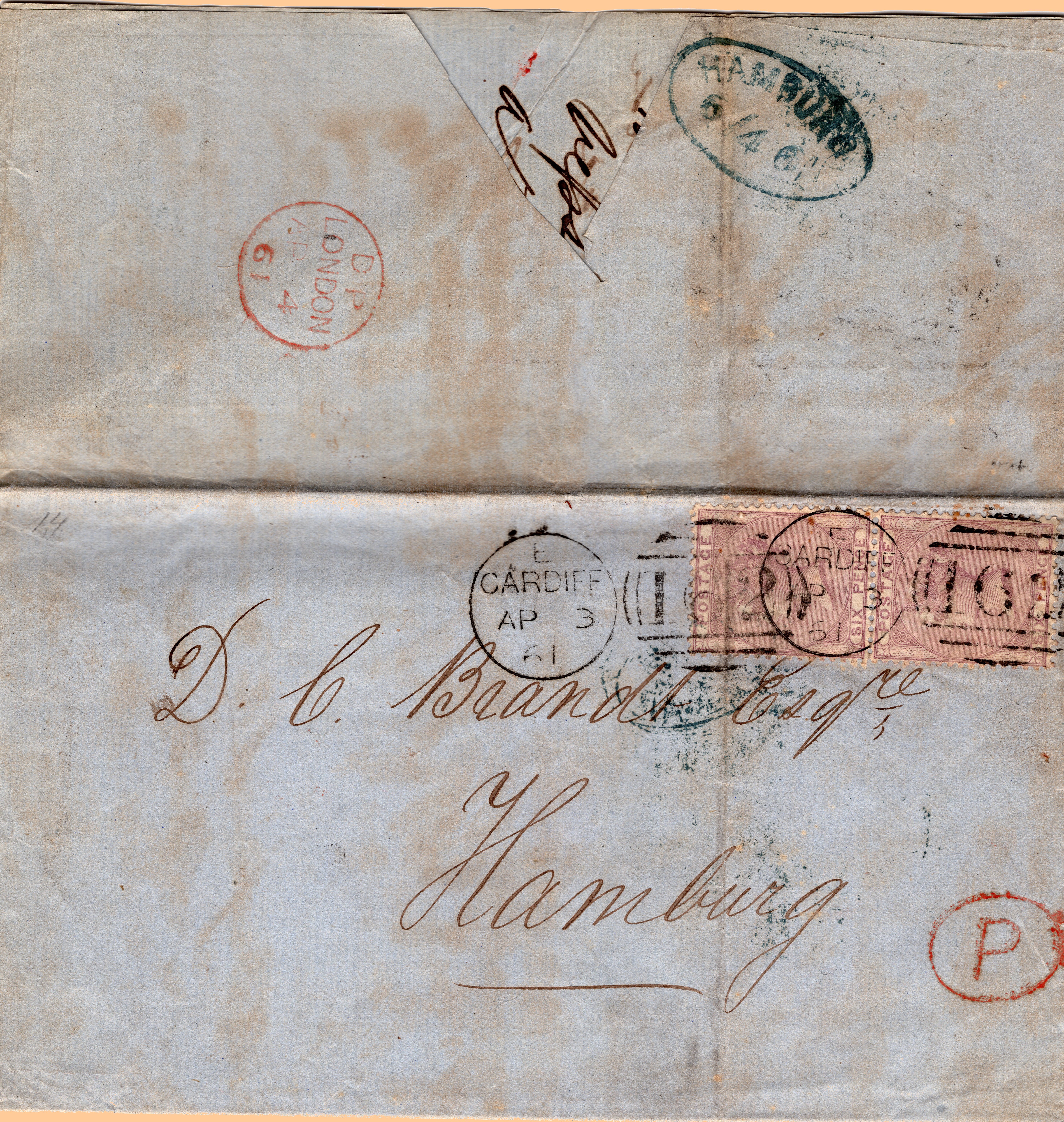 Entire with Cardiff Duplex postmark 1861