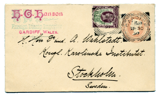 Envelope with Squared Circle Cardiff postmark 1897 Envelope with Squared Circle Cardiff postmarks 1897