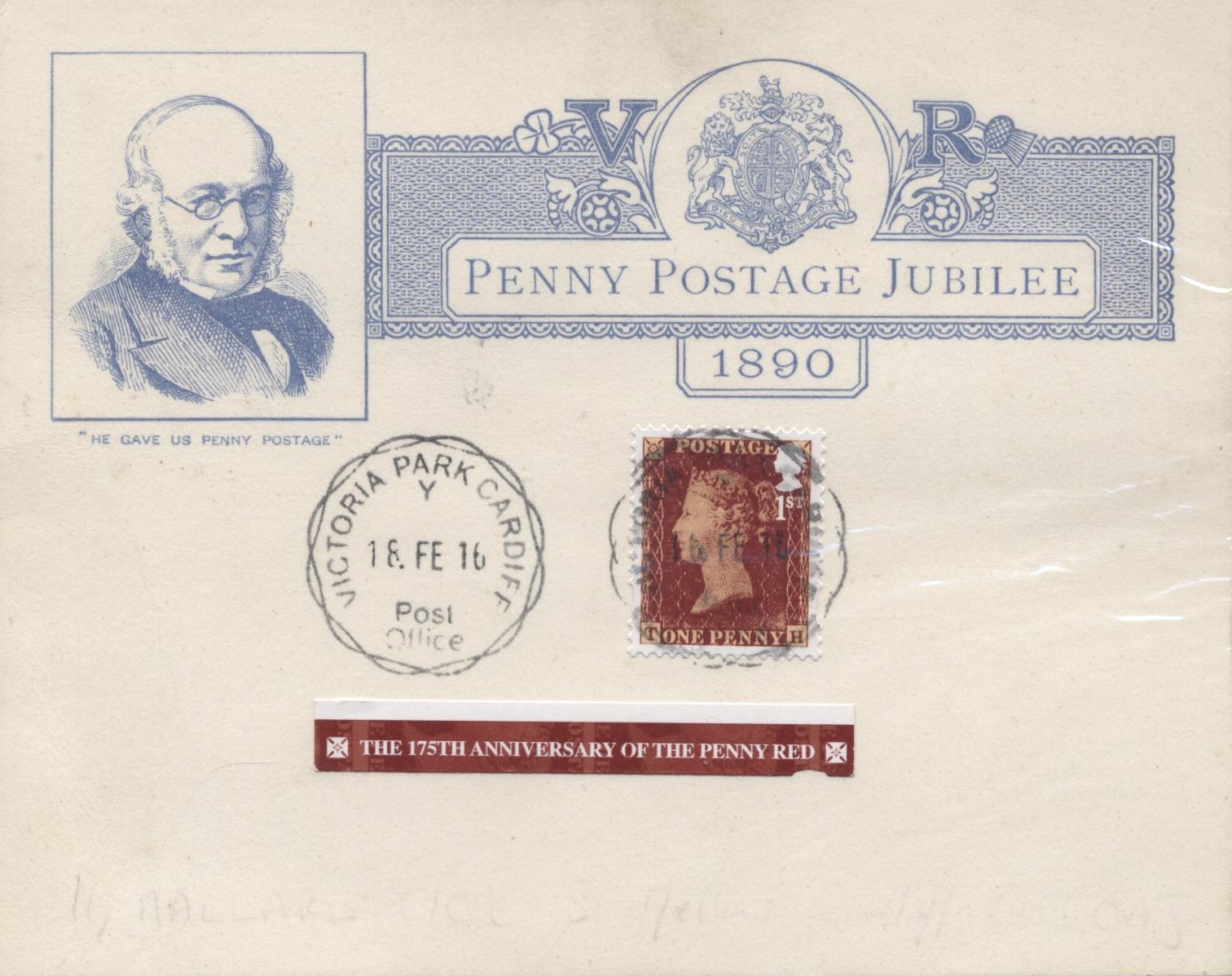Penny Red 175th Anniv. FDC Victoria Park on 1890 'Jubilee card'