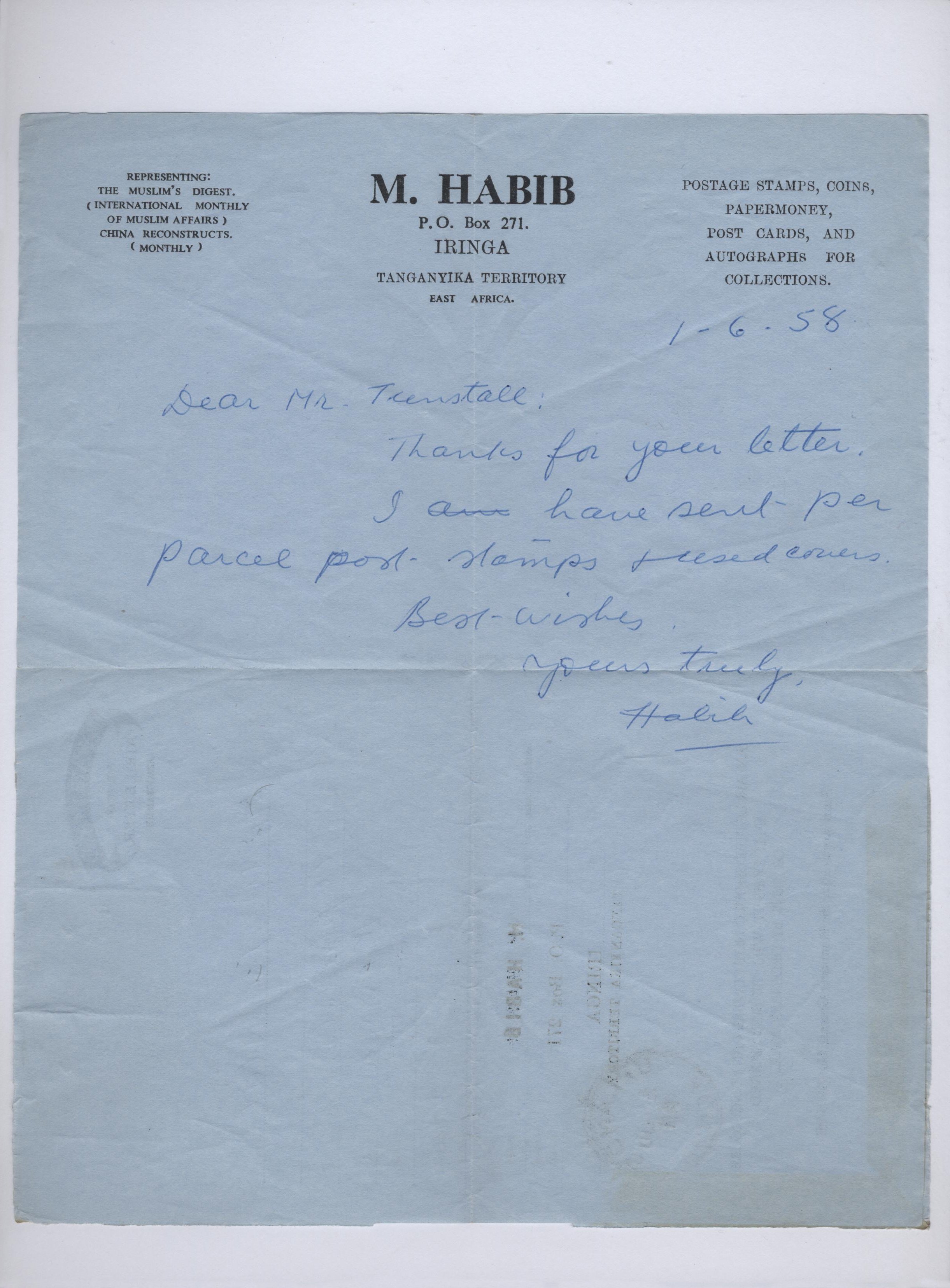 Kenya Uganda Tanganyika 1958
  Formula Air Letter
  M Habib