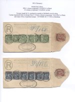 Uganda 1902 2a Registered Envelope ½a & 2½a anna strips of 6