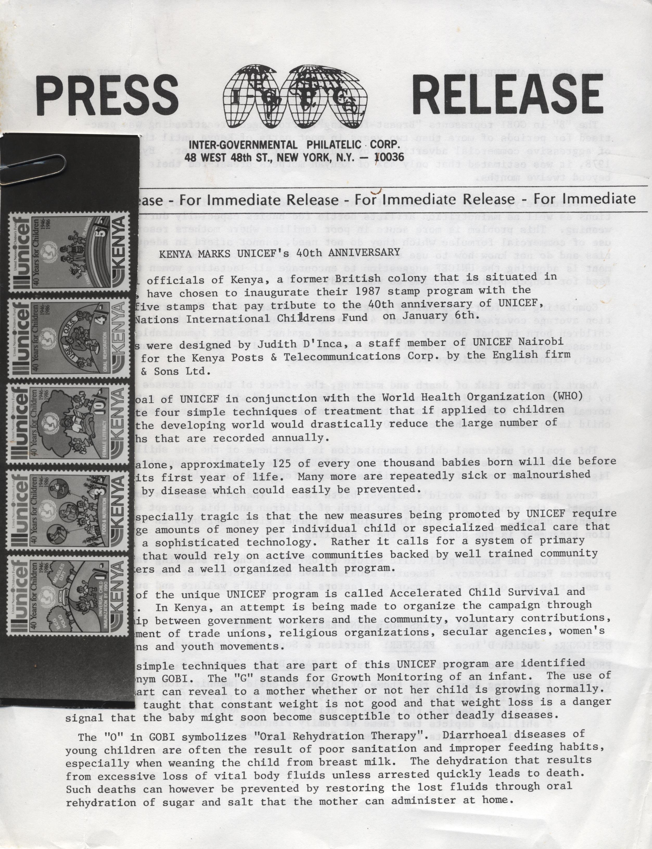 Kenya 1987 UNICEF Press release